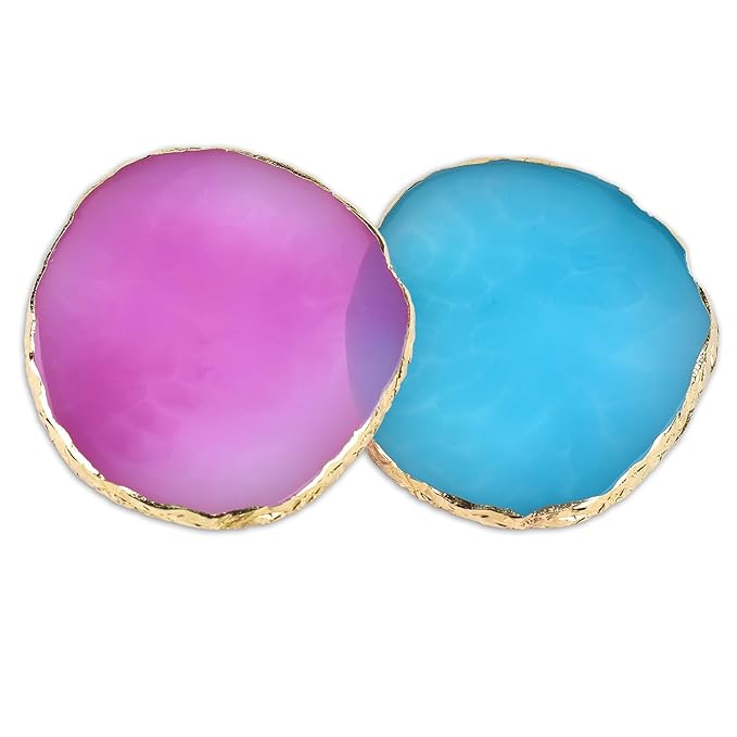 2 Pcs Resin Nail Art Palettes,Nail Polish Palette,Golden Edge Gel Nail Mixing Palette Nail Tray,Makeup Display Board,Nail Design Tools(Purple and Blue)