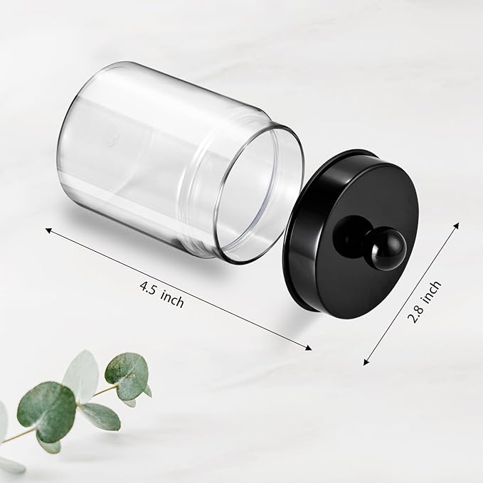 Amolliar Apothecary Jars Bathroom Vanity Storage Organizer Set -Countertop Canister Plastic Acrylic Jar - Farmhouse Decor Qtip Holder for Cotton Swabs,Makeup Sponges,Flossers,Paper Clips-Black (6)