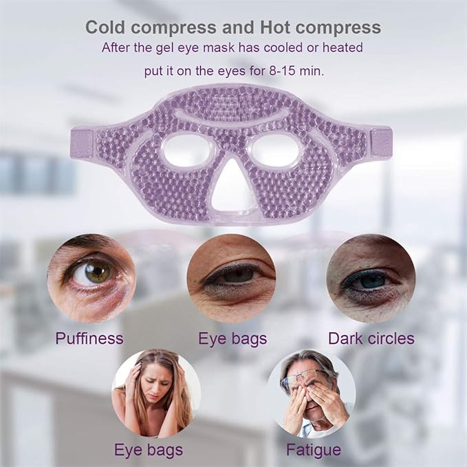 Cooling Gel Facial Mask, 2 PCS Reusable Face Pad for Puffiness & Swelling, Hot Cold Compress Heat Ice Gel Pack with Plush Backing for Migraine & Stress Relief, Pink and Purple