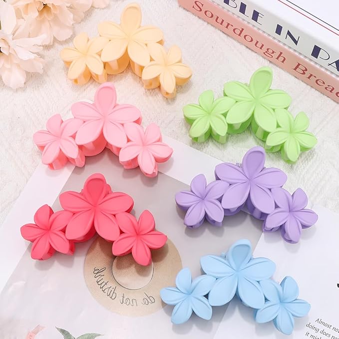 Ahoney 6PCS Flower Hair Clips for Women Strong Hold Nonslip, Big Flower Claw Clip for Thick Hair, Hawaiian Hibiscus Cute Hair Clips Beach Hair Accessories for Women Girls 13