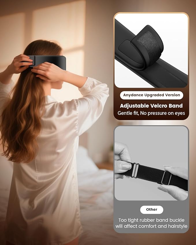 Anydance Heated Eye Mask - Cordless Eye Mask for Dry Eyes, Eye Relief, Improved Sleep, Timed Shutdown, 4 Temperature, Washable Eye Heating Pad for Travel, Removable for Cleaning - Black