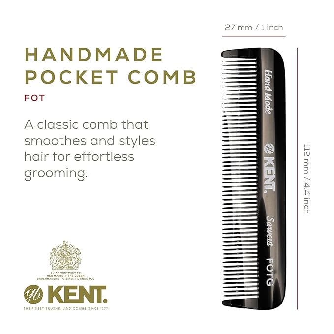 Kent 81T FOT Black Graphite Beard Pocket Comb Set for Men - Beard Kit for Travel and Home, Mustache Comb for Men, Mini Comb Beard Combs for Mens Grooming, Sawcut Hand polished Made in England