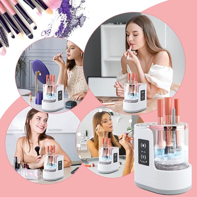 Electric Makeup Brush Cleaner Machine, 3 in 1 Automatic Makeup Brush Cleaner with Brushes Dryer for All Size Beauty Brushes Set(White,Size:6.8inch)