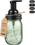 SheeChung 16Oz Mason Jar Foaming Soap Dispenser, Stainless Steel Lid, BPA Free Pump, Green Glass Foam Hand Soap Dispenser, Refillable Liquid Foam Dispenser Bottle for Bathroom Kitchen, Dish Soap-Black