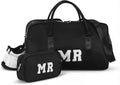 2 Pcs Wedding Weekender Bag Bride Groom Duffle Bag Chenille Letter Patch Travel for Bridal Shower Honeymoon Gift(MR,Black)