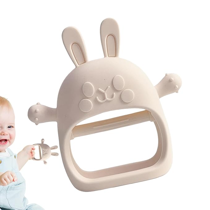 Children Teething Toy, Soft Flexible Texture, 12x12x4.5cm, Gum Massager, Care Accessories, Adorable Bunny Design, Ideal for 6-12 Months Boy Girl