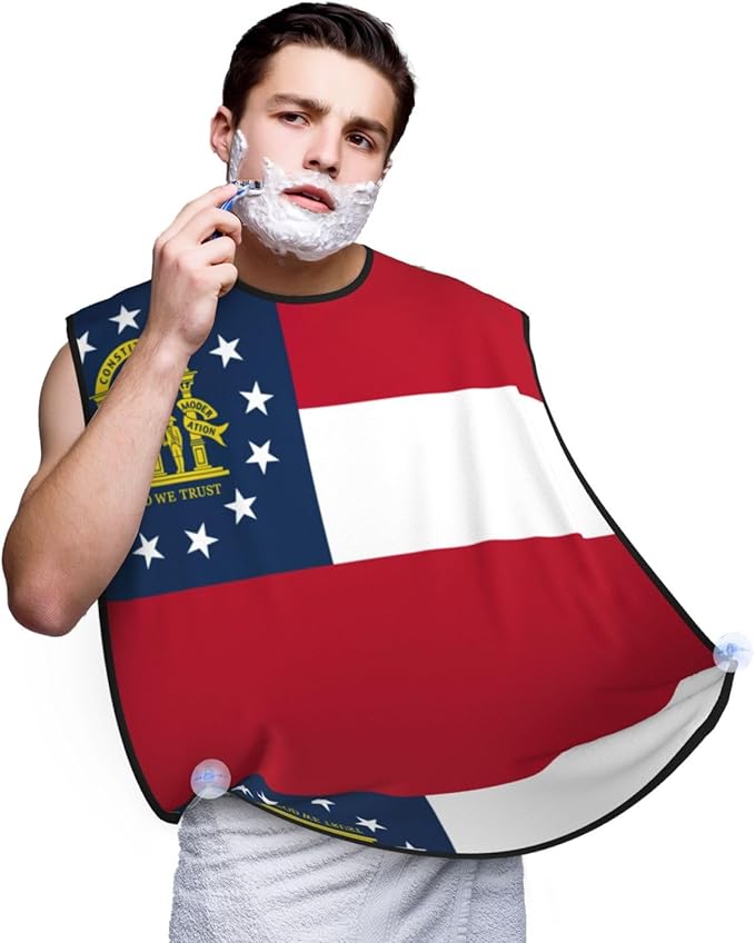 Georgia Flag Print Beard Bib Apron For Men, Beard Hair Catcher For Men Shaving Trimming,Beard Cape Cloth