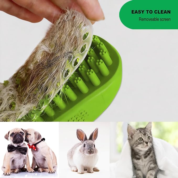 Rubber Curry Brush for Dog & Cat, Soft Curry Comb with Removable Screen, Pet Silicone Brush for Short & Long Hair, Use Wet as Bath Scrubber or Dry for Grooming