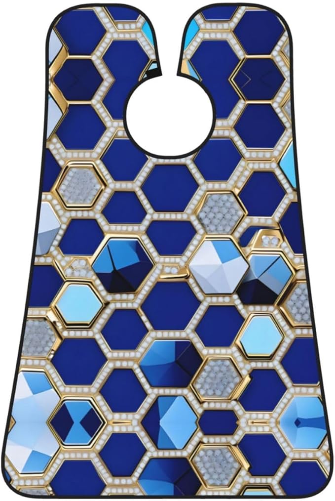 Blue Hexagons And Diamond Print Beard Bib Apron For Men, Beard Hair Catcher For Men Shaving Trimming,Beard Cape Cloth
