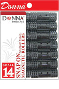 DONNA Snap-On Magnetic Rollers 0.5"(D), Small (14-Pack) – Vented Wet-Set Hair Rollers with Snap Caps – No Pins Needed, Fast Drying, Long-Lasting Curls & Volume – Black