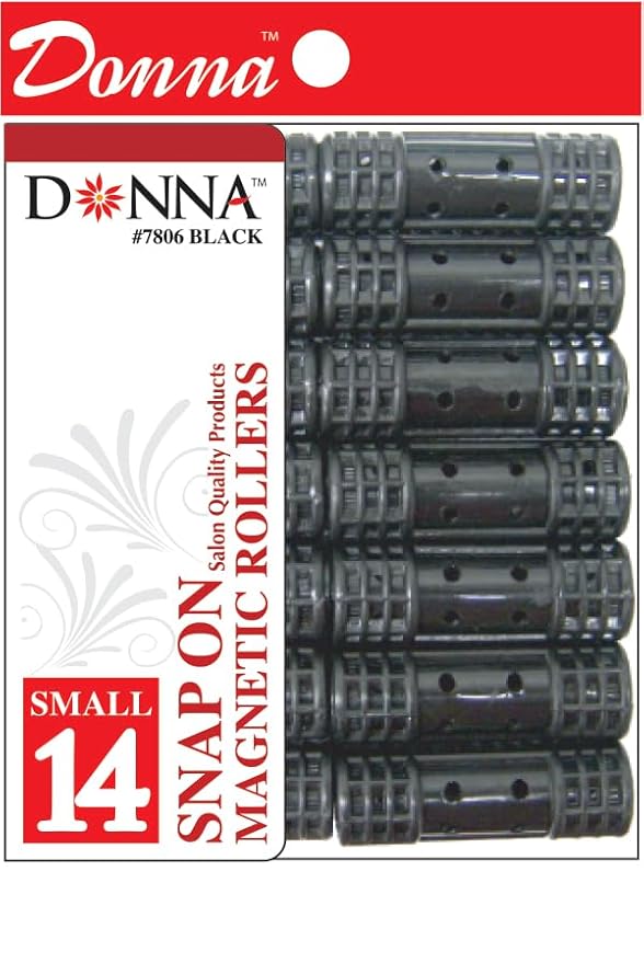 DONNA Snap-On Magnetic Rollers 0.5"(D), Small (14-Pack) – Vented Wet-Set Hair Rollers with Snap Caps – No Pins Needed, Fast Drying, Long-Lasting Curls & Volume – Black
