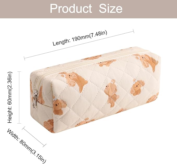 Cute Floral Makeup Brush Bag Small Cotton Quilted Cosmetic Bag for Women Travel Toiletry Zipper Make Up Pouch (Little dog)