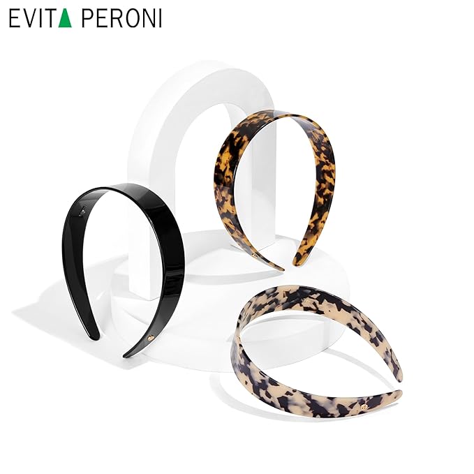 EVITA PERONI Wide Headbands for Women with Teeth Acetate Resin Hair Bands for Women's Hair No Headache Headband No Slip Hairbands-Amber