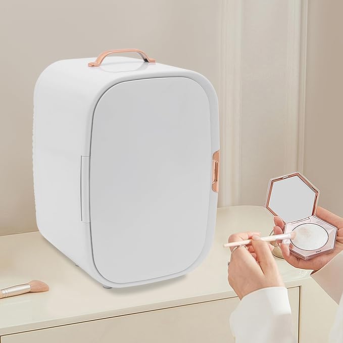 12L Portable Beauty Fridge with Handle, Mini Skincare Fridge Cooler & Warmer Cosmetics Refrigerator White for Makeup Lipstick Comestic Skincare