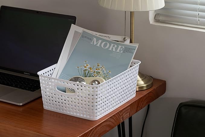 Plastic Storage Baskets for Organizing,11"X8.5"X4.7",Pack of 4 (White)