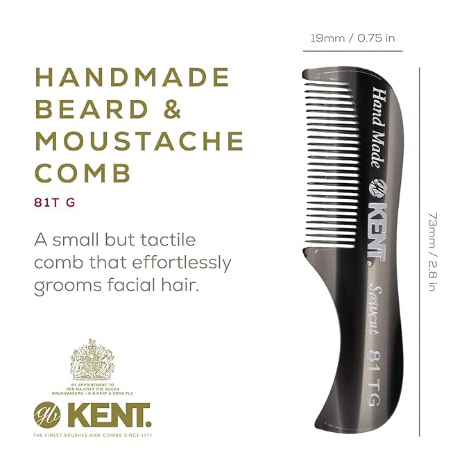 Kent A 81T Bundle X-Small Gentleman's Beard and Mustache Pocket Comb, Fine Toothed Pocket Size for Facial Hair Grooming and Styling. Saw-cut of Cellulose Acetate, Hand Polished. Hand-Made in England