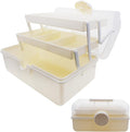 Craft Organizers and Storage,Plastic Box with 3-Tier Fold Tray and Handle,Portable Lockable Container for Arts, Crafts,Cosmetic, Sewing, Toy, Washi Tape(Cream Color)