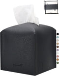 Tissue Box Cover 5X5X5'' PU Leather Tissue Holder Square Tissue Cube Box Organizer for Bathroom Vanity Countertop, Car, Night Stands, Office, Home, Kitchen (1Pack, Black)
