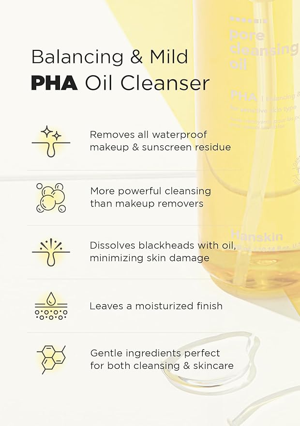 Hanskin PHA Pore Cleansing Oil Mini Set (1.01 oz x 3) – Travel Size Facial Oil Cleanser & Makeup Remover | Gentle Blackhead Care, TSA Friendly | Korean Skincare Stocking Stuffer & Gift for Women