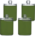 Dark Olive Green Qtip Holder Organizer Dispenser Cotton Swabs Cans Plastic Jars with Lid Set 4 Pack Bathroom Storage Canister for Cotton Ball Floss Cotton Pads