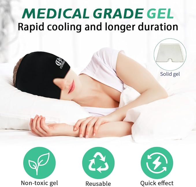 Migraine Relief Cap, Soothing Headache Ice Face Mask Products, Hot and Cold Therapy, Migraine Headache Relief Cap for Migraine, Sinus, Puffy Eyes, Tension, Stress and Hangover (Black+Green)