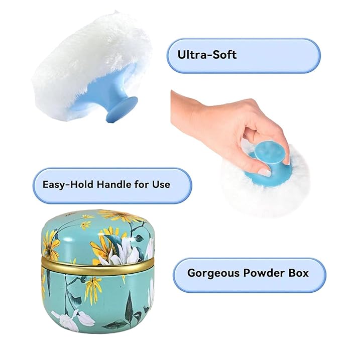 Body Powder Puff and Container, 3.35" Portable Dusting Powder Container with Soft Puff Loose Powder Case Box Jar with Lids for Baby Women Home and Travel Use