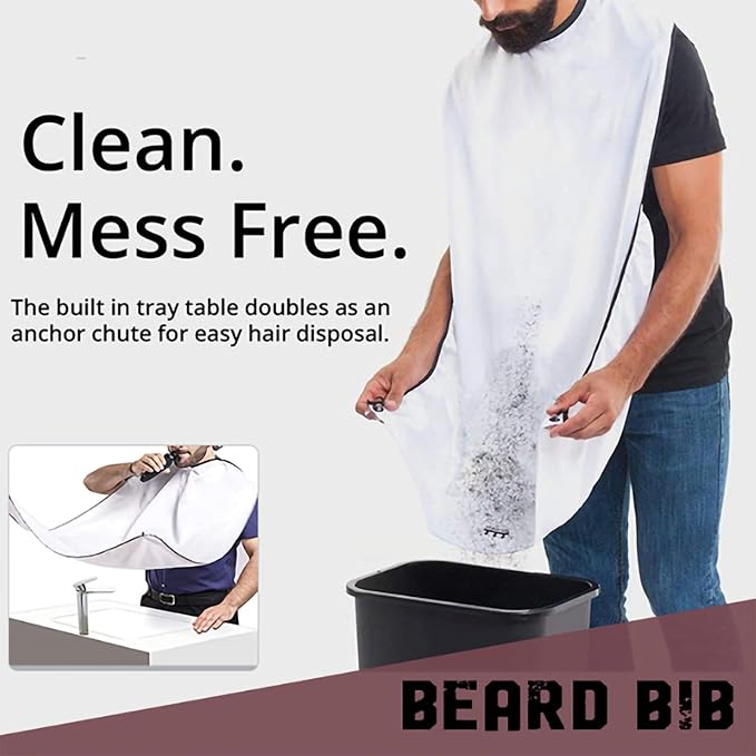 Beard Apron Beard Bib Hair Catcher mens gifts for birthday unique husband gifts With 2 Suction Grooming Accessories For Men For Sink Shaving And Trimming (White)