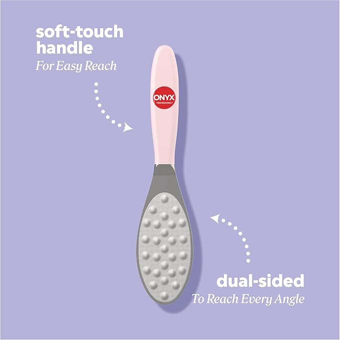 Onyx Professional Double Sided Foot Polisher - Dual Action, Polishing Side, Buffing Side, Stainless Steel, Works on Wet or Dry Feet, Comfortable Grip Handle