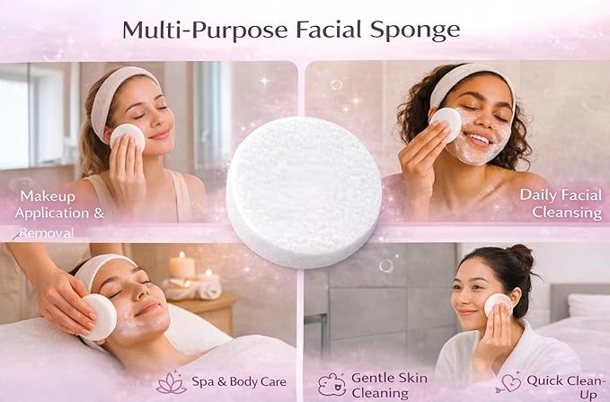 120 PCS Compressed Facial Sponges, Natural Cellulose Face Cleaning Pads, Professional Spa-Grade Makeup Remover Sponges for Daily Cleansing,Compact Travel-Friendly Skincare Essentials (White)