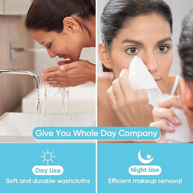 Orighty Disposable Face Towel, Biodegradable Clean Facial Towels, Super Soft Makeup Remover Wipes, Absorbent Facial Wash Cloth for Makeup Removing, Facial Cleansing, Nursing, Outdoor, 100 ct, 1 pack