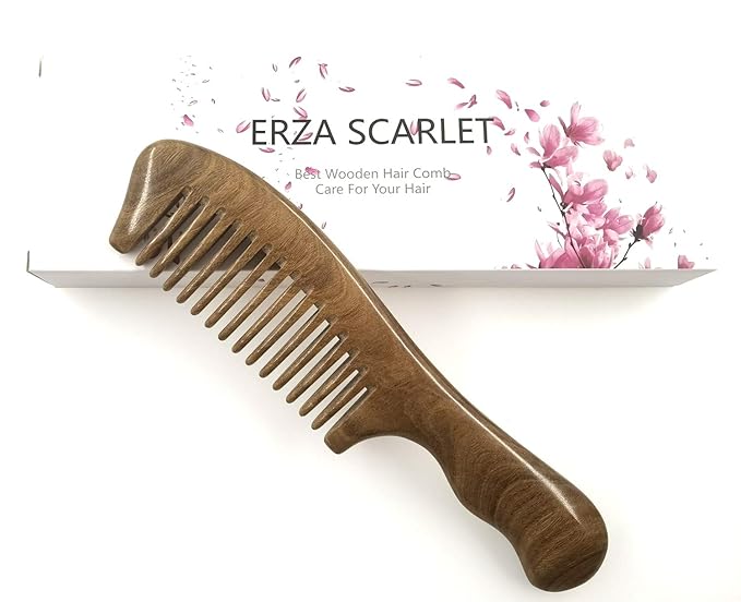 Hair Comb Wooden Wide Tooth Comb for Curly Hair Detangling Wood Green Sandalwood Comb
