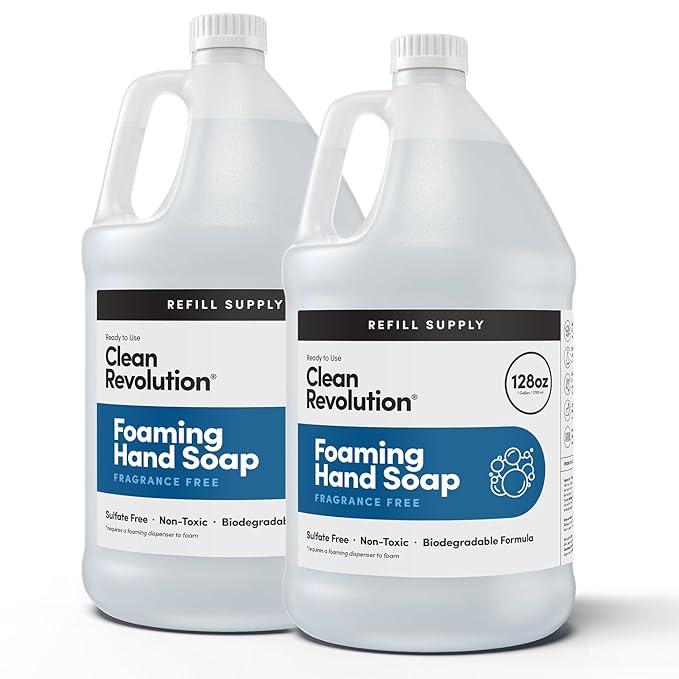 Clean Revolution Foaming Hand Soap Refill Supply Container. Ready to Use Formula. Unscented and Fragrance Free, 128 Fl. Oz | 2 Pack - Made in USA