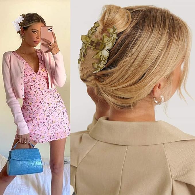 Ahoney 6PCS Hibiscus Flower Hair Clips for Women Strong Hold Nonslip Large Big Flower Claw Clip for Thick Hair, Hawaiian Hair Clips Beach Hair Accessories for Women Girls