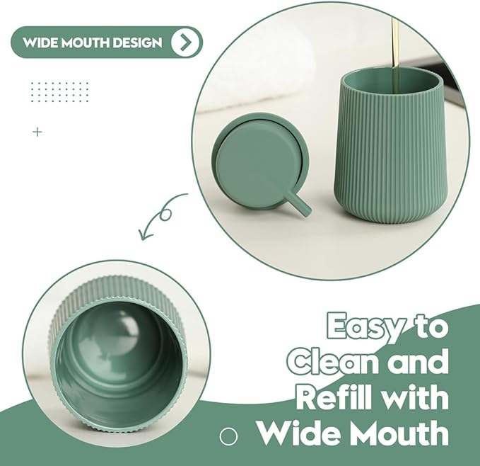 Striped Foaming Hand Soap Dispenser with Leak-Proof Pump for Bathroom and Kitchen Countertop 11oz Sage Green