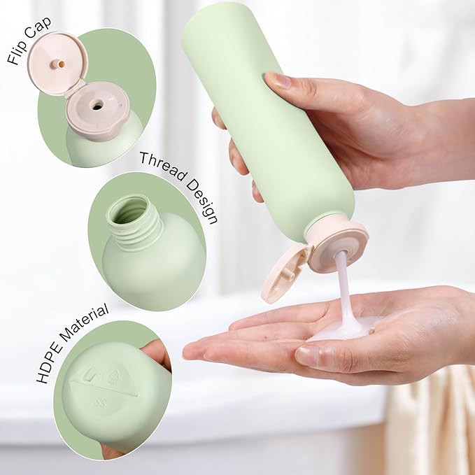 8.8oz Travel Essentials Shampoo Bottles for Toiletries,Empty Plastic Squeeze Bottles with Flip Cap for Tavel Size Shampoo and Conditioner (3 pack, green)