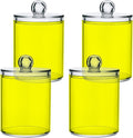 Yellow Qtip Holder Organizer Dispenser Cotton Swabs Cans Plastic Jars with Lid Set 4 Pack Bathroom Storage Canister for Cotton Ball Floss Cotton Pads
