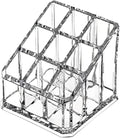 Acrylic Makeup Organizer Cosmetic Storage Display Case Makeup Brush Holder Organizer Lipstick Dispenser Canister Bathroom Container (3.5 x 3.5 x 2.6 in, 9 Partitions, Transparent)