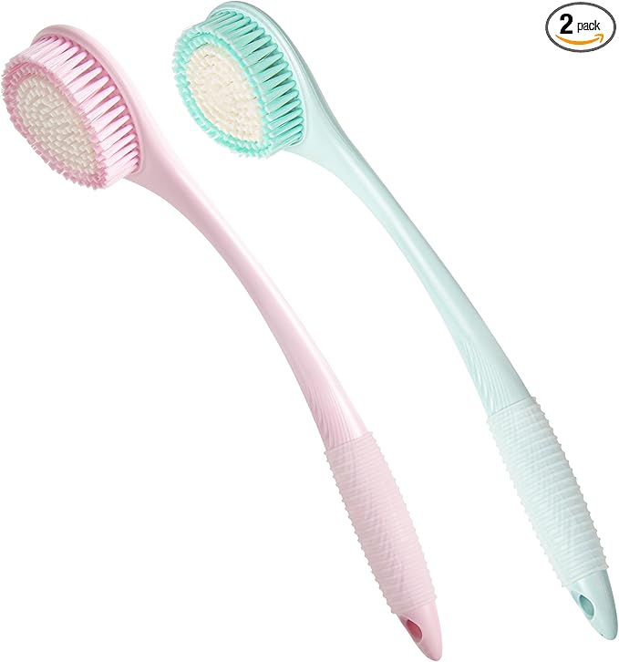 BEDELITE Back Bath Brush Long Handle for Shower of 2 - Soft Shower Brush for Men & Women,Back Brush Scrubber - 16.4" Long Skin Exfoliator for Body Bath Scrubber（Blue & Pink）