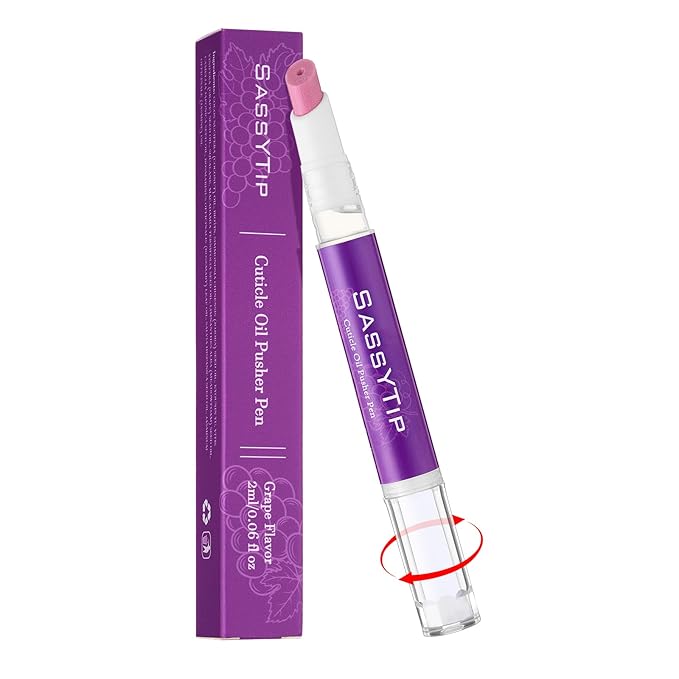 Ceramic Cuticle Pusher & Oil Pen, 2ml Grape Scented Nail Care Pen, Gentle Cuticle Remover for Dry & Damaged Nails, Moisturize Strengthen Brighten (Grape3.0)