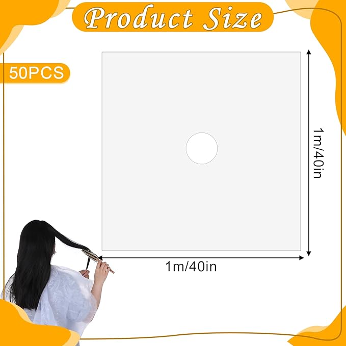 50 PCS Disposable Barber Cape, Waterproof Salon Cape Plastic Professional Hair Cutting Capes Hairs Stylist Capes Salon for Hairdresser Artist Clients Home and Salons Use-40 X40 Inch