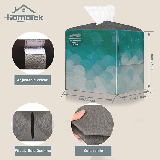 HOMOTEK 2 Pack Tissue Box Cover, Square PU Leather Tissue Holder, Decorative Facial Tissue Cube Paper Organizer Dispenser for Bathroom, Night Stands, Desk, Car 5X5X5'' - Beige, Pebble Grain
