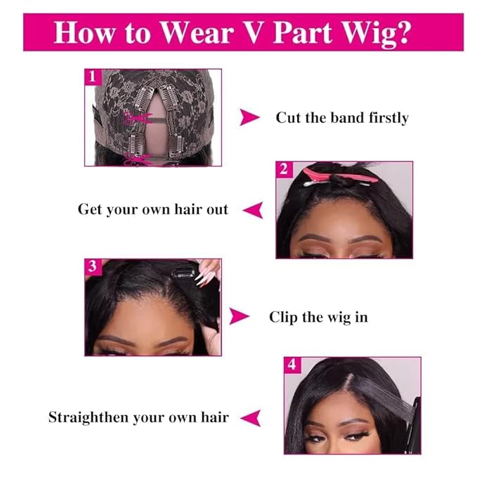 250% Density V Part Wigs Human Hair Straight Upgrade U Part Wigs Drawstring Wigs for Black Women Fits Snug & Secure No Glue No Sew in Beginner-friendly Clip In Half Wig Natural Color 26 Inch