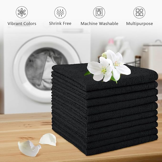 Orighty Washcloths, 20 Pack Microfiber Face Towels, Highly Absorbent and Soft Feel Wash Cloths & Hand Towels for Bathroom, Hotel, Spa, and Gym, 11.5x11.5 Inch, Black