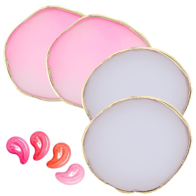 4 Pack Nail Art Palette, Resin Polish Color Design Makeup Mixing Plate - Mini Paint Palette for Nails - White, Pink