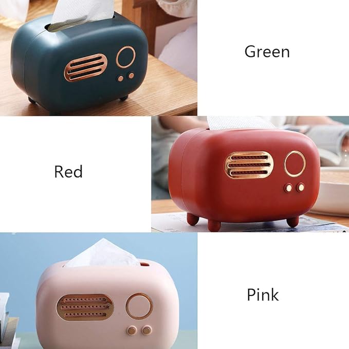 WAYUTO Vintage Radio Facial Tissue Box Cover Napkin Holder Decorative Napkin Storage Organizer Paper Towel Dispenser Container for Bathroom Car Office Desk Home Decor Bedroom Restaurant Red