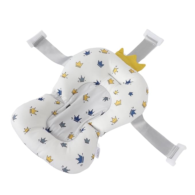 GOTOTOP Baby Bath Cushion Infant Bath Support Pillow Floating Pad for Newborns 0-12 Months with 3 Buckle Safety Straps Adjustable Head Neck Support Soft