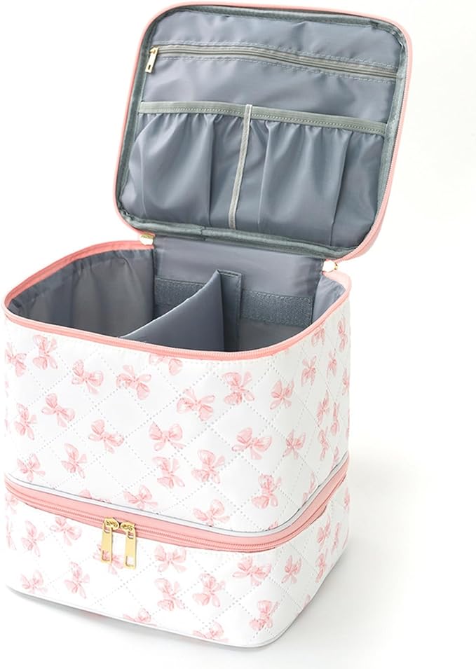 hibear Nail Supplies Organizer Nail Polish Storage Holds 30 BottlesNail Polish Storage Holds 30 Bottles Nail Kit Case Makeup Bag Vanity Case for Women (BOW PINK)