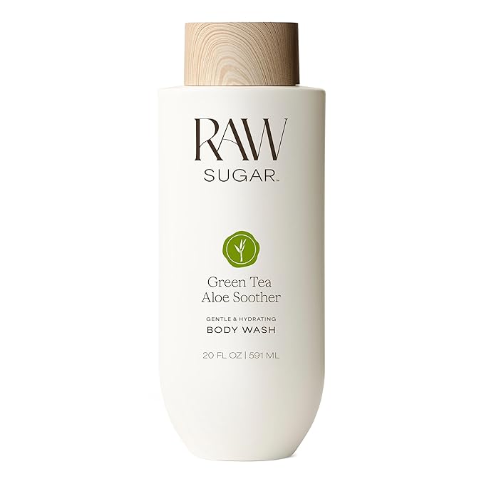 RAW SUGAR Green Tea Aloe Soother Gentle & Hydrating Body Wash, 20 Fl Oz (Pack of 1), Gentle & Soothing Bath & Shower Gel, Sensitive Skin-Friendly, Vegan, Formulated without SLS/SLES & Parabens
