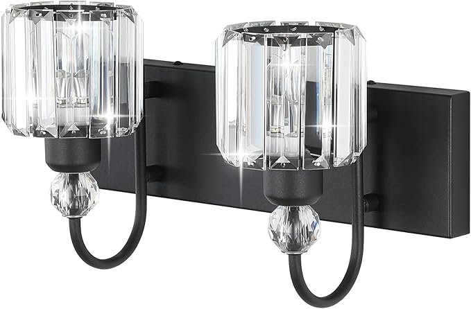 Ralbay Modern Vanity Lights - 2-Light Black Crystal Bathroom Wall Fixtures