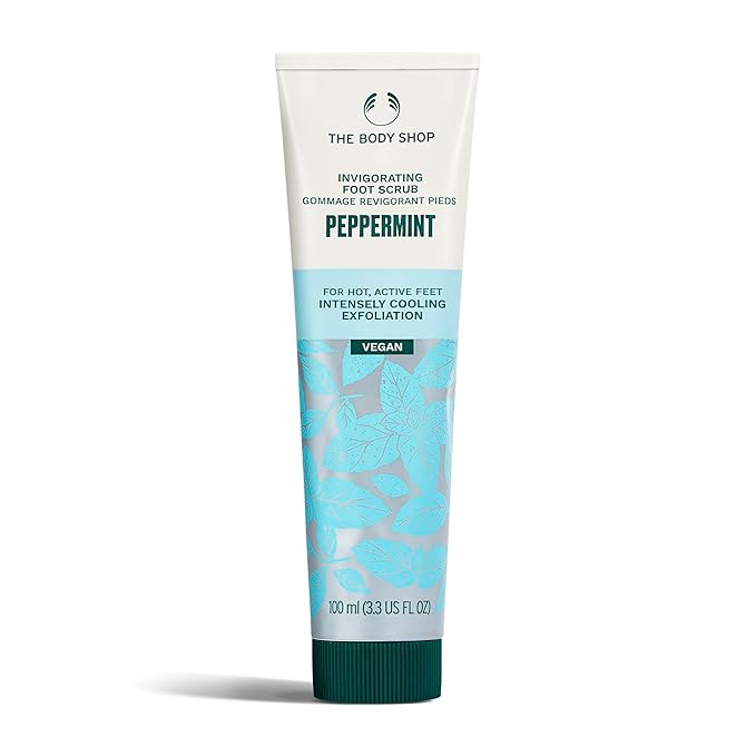 The Body Shop Peppermint Invigorating Foot Scrub | Cooling Exfoliator for Dry Cracked Feet | Vegan, 100 ml / 3.3 oz